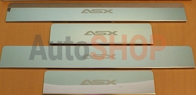 Накладки на пороги с логотипом для Mitsubishi ASX 2010-